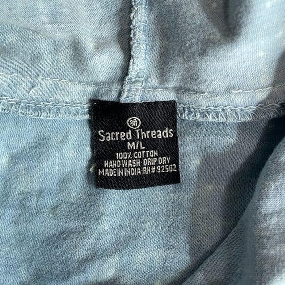 Sacred Threads Jacket Womens M/L Baby Blue Patchwork‎ Embroidered Full Zip Hood - Picture 7 of 9